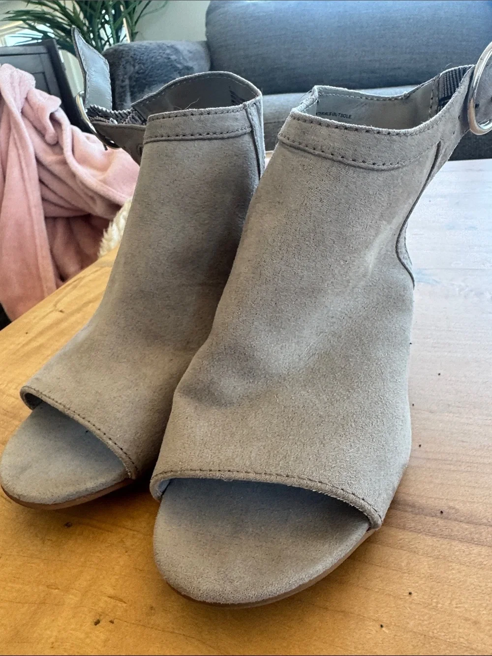 a new day Gray Open-Toe Suede Ankle Strap Sandals with Round Silver Buckle